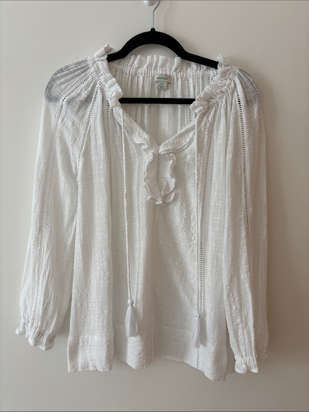 Sundance White Ruffled Peasant Tunic with Tassel Ties